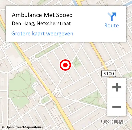 Locatie op kaart van de 112 melding: Ambulance Met Spoed Naar Den Haag, Netscherstraat op 31 oktober 2022 10:42