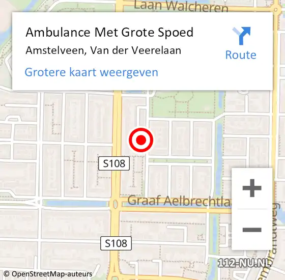 Locatie op kaart van de 112 melding: Ambulance Met Grote Spoed Naar Amstelveen, Van der Veerelaan op 31 oktober 2022 10:45