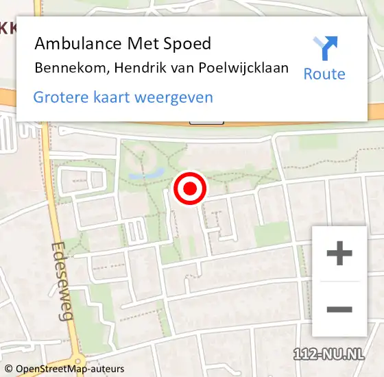 Locatie op kaart van de 112 melding: Ambulance Met Spoed Naar Bennekom, Hendrik van Poelwijcklaan op 31 oktober 2022 11:19