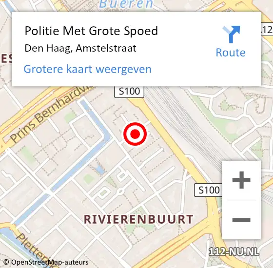 Locatie op kaart van de 112 melding: Politie Met Grote Spoed Naar Den Haag, Amstelstraat op 31 oktober 2022 12:16