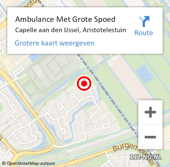 Locatie op kaart van de 112 melding: Ambulance Met Grote Spoed Naar Capelle aan den IJssel, Aristotelestuin op 31 oktober 2022 12:18