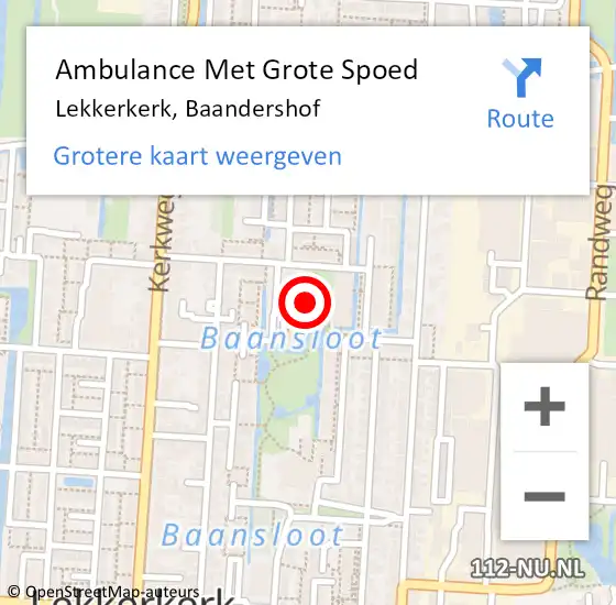 Locatie op kaart van de 112 melding: Ambulance Met Grote Spoed Naar Lekkerkerk, Baandershof op 31 oktober 2022 12:20