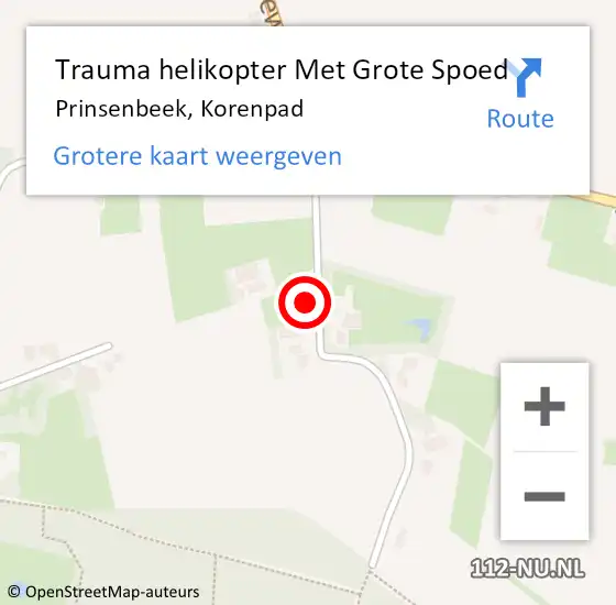 Locatie op kaart van de 112 melding: Trauma helikopter Met Grote Spoed Naar Prinsenbeek, Korenpad op 31 oktober 2022 12:21