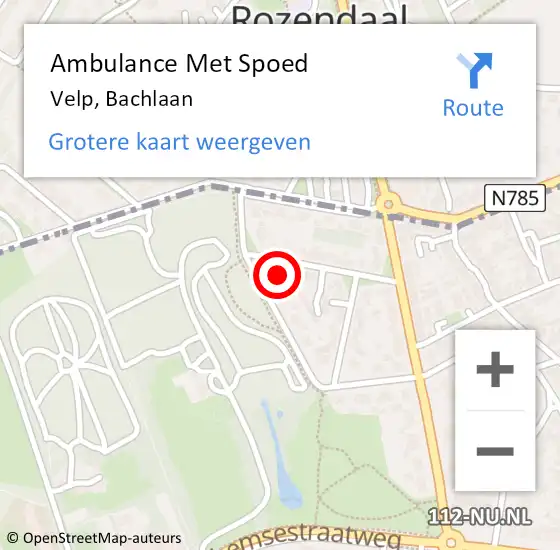 Locatie op kaart van de 112 melding: Ambulance Met Spoed Naar Velp, Bachlaan op 31 oktober 2022 12:28