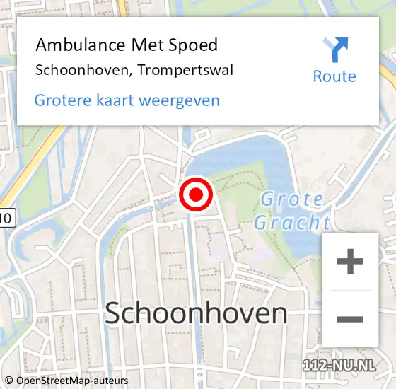 Locatie op kaart van de 112 melding: Ambulance Met Spoed Naar Schoonhoven, Trompertswal op 3 augustus 2014 12:37