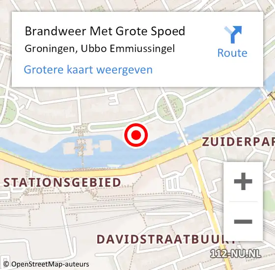 Locatie op kaart van de 112 melding: Brandweer Met Grote Spoed Naar Groningen, Ubbo Emmiussingel op 31 oktober 2022 13:10