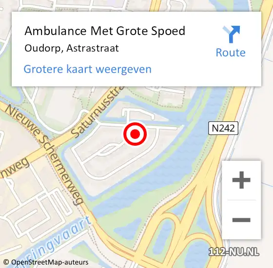 Locatie op kaart van de 112 melding: Ambulance Met Grote Spoed Naar Oudorp, Astrastraat op 31 oktober 2022 13:57