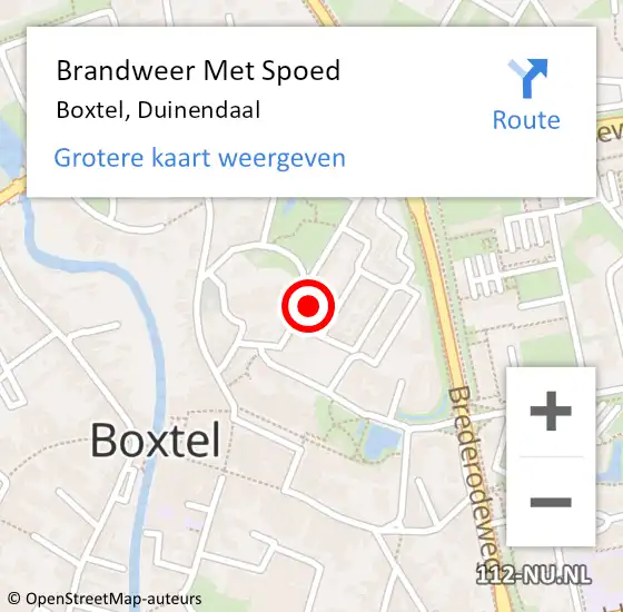 Locatie op kaart van de 112 melding: Brandweer Met Spoed Naar Boxtel, Duinendaal op 31 oktober 2022 13:58