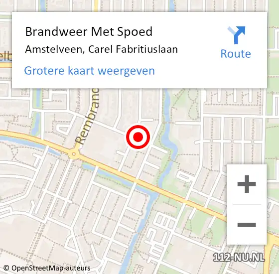 Locatie op kaart van de 112 melding: Brandweer Met Spoed Naar Amstelveen, Carel Fabritiuslaan op 31 oktober 2022 14:02