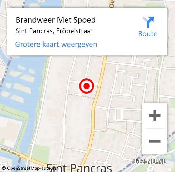 Locatie op kaart van de 112 melding: Brandweer Met Spoed Naar Sint Pancras, Fröbelstraat op 31 oktober 2022 14:04