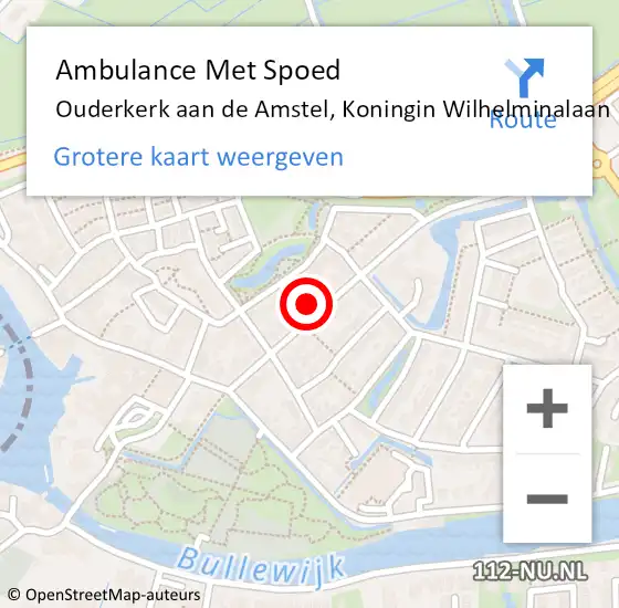 Locatie op kaart van de 112 melding: Ambulance Met Spoed Naar Ouderkerk aan de Amstel, Koningin Wilhelminalaan op 31 oktober 2022 14:39