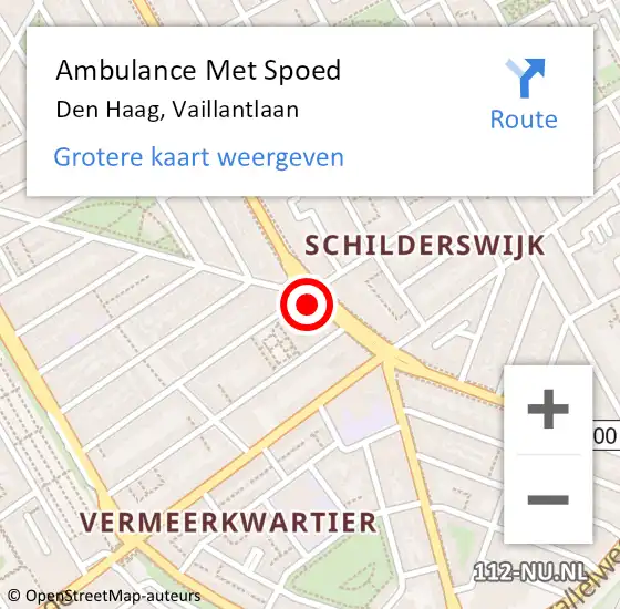 Locatie op kaart van de 112 melding: Ambulance Met Spoed Naar Den Haag, Vaillantlaan op 31 oktober 2022 14:52