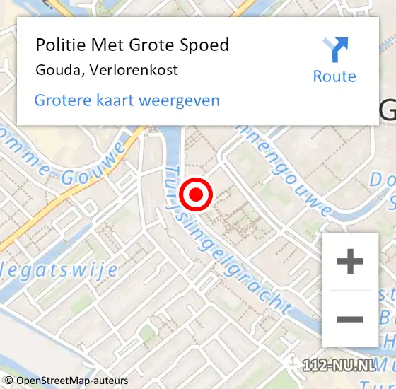 Locatie op kaart van de 112 melding: Politie Met Grote Spoed Naar Gouda, Verlorenkost op 31 oktober 2022 14:52