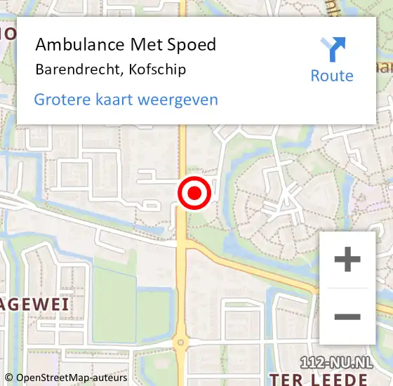 Locatie op kaart van de 112 melding: Ambulance Met Spoed Naar Barendrecht, Kofschip op 31 oktober 2022 15:16