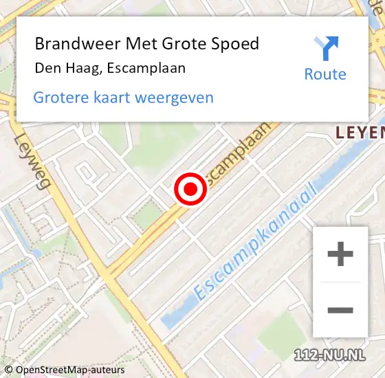 Locatie op kaart van de 112 melding: Brandweer Met Grote Spoed Naar Den Haag, Escamplaan op 31 oktober 2022 15:28