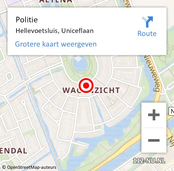 Locatie op kaart van de 112 melding: Politie Hellevoetsluis, Uniceflaan op 31 oktober 2022 15:50