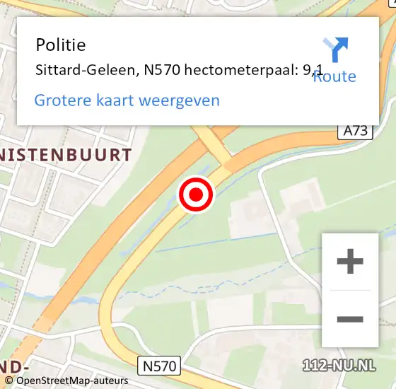 Locatie op kaart van de 112 melding: Politie Sittard-Geleen, N570 hectometerpaal: 9,1 op 31 oktober 2022 16:17