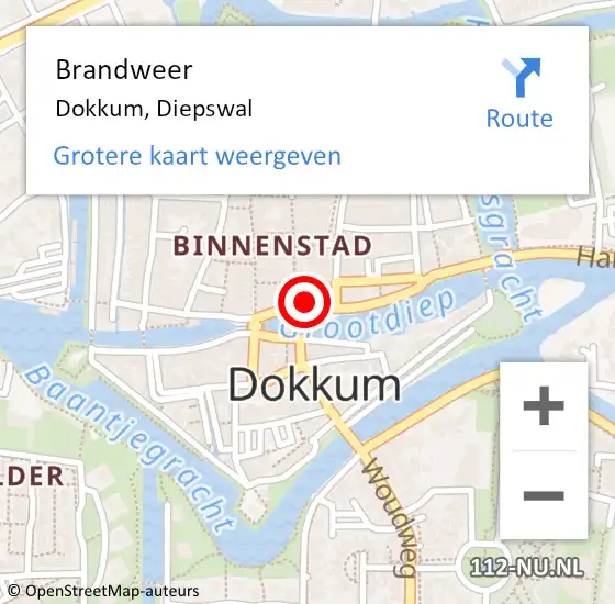 Locatie op kaart van de 112 melding: Brandweer Dokkum, Diepswal op 31 oktober 2022 16:27