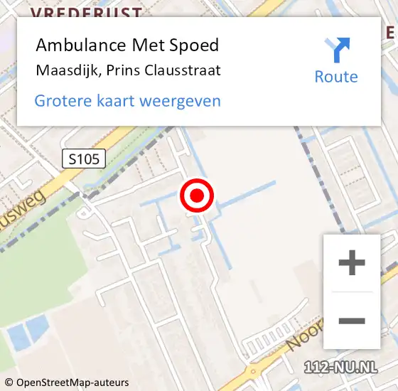 Locatie op kaart van de 112 melding: Ambulance Met Spoed Naar Maasdijk, Prins Clausstraat op 31 oktober 2022 16:34