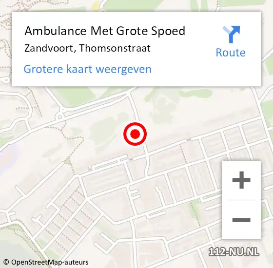 Locatie op kaart van de 112 melding: Ambulance Met Grote Spoed Naar Zandvoort, Thomsonstraat op 31 oktober 2022 17:07