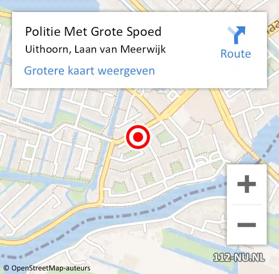 Locatie op kaart van de 112 melding: Politie Met Grote Spoed Naar Uithoorn, Laan van Meerwijk op 31 oktober 2022 17:27