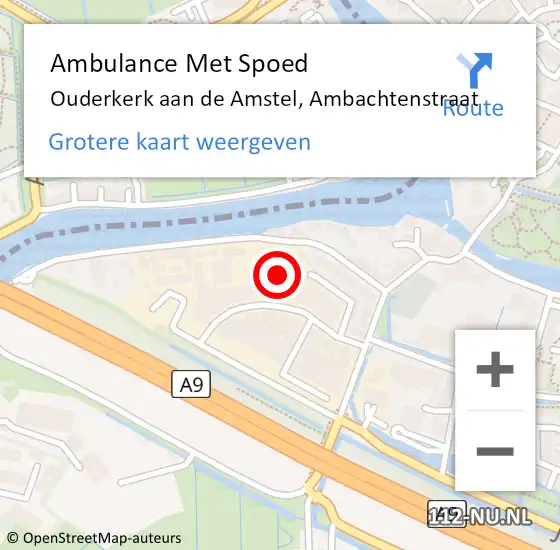 Locatie op kaart van de 112 melding: Ambulance Met Spoed Naar Ouderkerk aan de Amstel, Ambachtenstraat op 31 oktober 2022 17:27