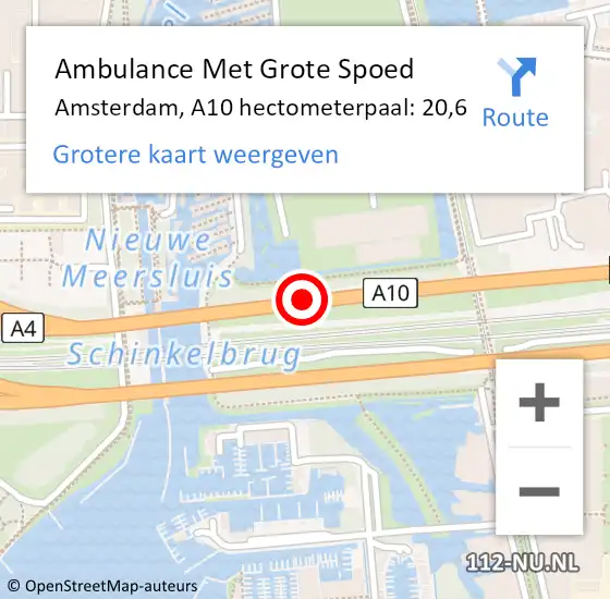 Locatie op kaart van de 112 melding: Ambulance Met Grote Spoed Naar Amsterdam, A10 hectometerpaal: 20,6 op 31 oktober 2022 17:45