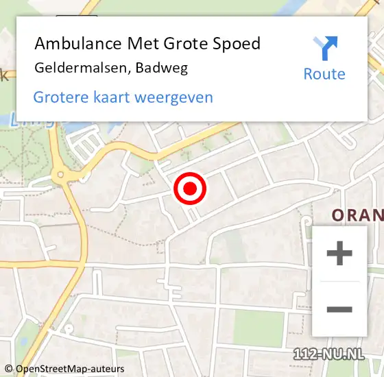 Locatie op kaart van de 112 melding: Ambulance Met Grote Spoed Naar Geldermalsen, Badweg op 31 oktober 2022 17:53