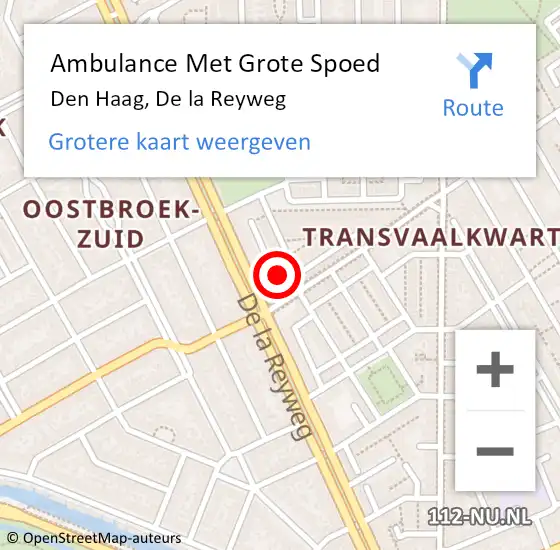 Locatie op kaart van de 112 melding: Ambulance Met Grote Spoed Naar Den Haag, De la Reyweg op 31 oktober 2022 18:00