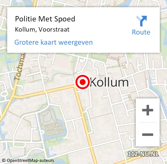 Locatie op kaart van de 112 melding: Politie Met Spoed Naar Kollum, Voorstraat op 31 oktober 2022 18:02