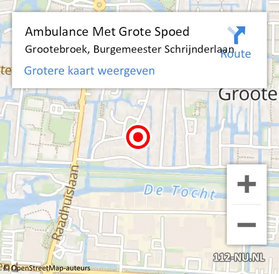Locatie op kaart van de 112 melding: Ambulance Met Grote Spoed Naar Grootebroek, Burgemeester Schrijnderlaan op 31 oktober 2022 18:32