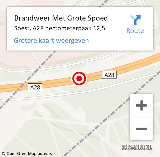 Locatie op kaart van de 112 melding: Brandweer Met Grote Spoed Naar Soest, A28 hectometerpaal: 12,5 op 31 oktober 2022 18:38
