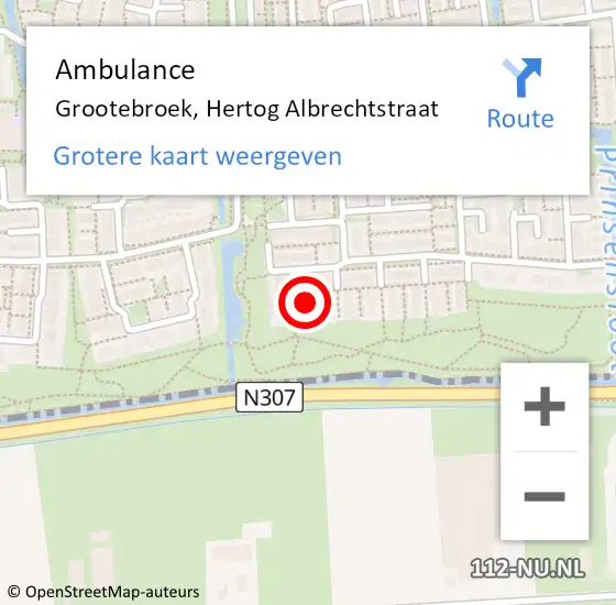 Locatie op kaart van de 112 melding: Ambulance Grootebroek, Hertog Albrechtstraat op 31 oktober 2022 19:43