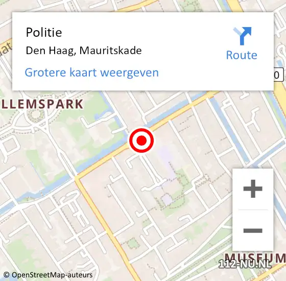 Locatie op kaart van de 112 melding: Politie Den Haag, Mauritskade op 31 oktober 2022 19:51