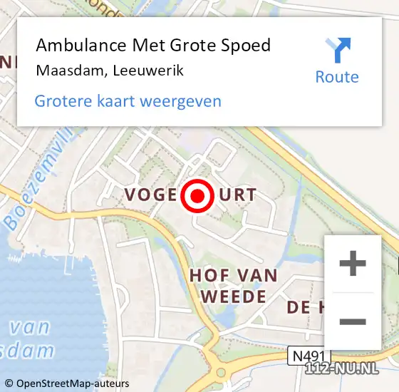 Locatie op kaart van de 112 melding: Ambulance Met Grote Spoed Naar Maasdam, Leeuwerik op 31 oktober 2022 19:54