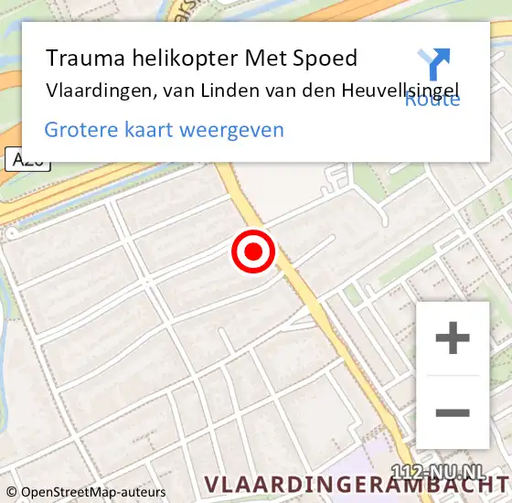 Locatie op kaart van de 112 melding: Trauma helikopter Met Spoed Naar Vlaardingen, van Linden van den Heuvellsingel op 31 oktober 2022 20:03