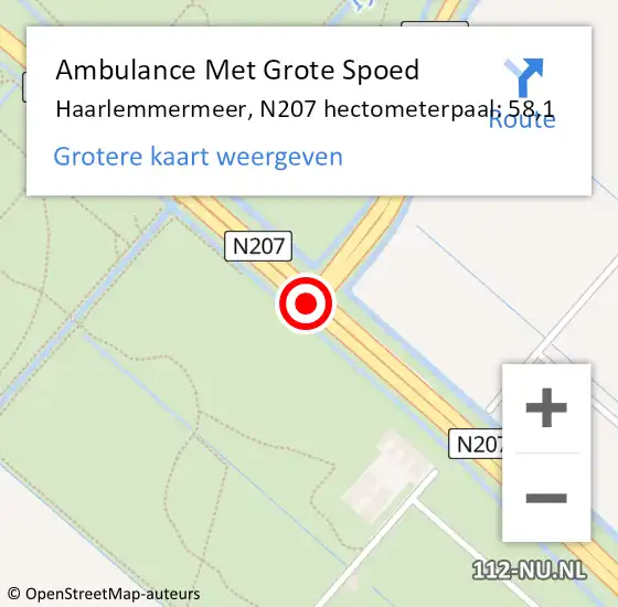 Locatie op kaart van de 112 melding: Ambulance Met Grote Spoed Naar Haarlemmermeer, N207 hectometerpaal: 58,1 op 31 oktober 2022 20:05