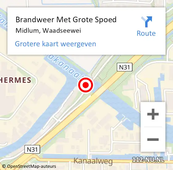 Locatie op kaart van de 112 melding: Brandweer Met Grote Spoed Naar Midlum, Waadseewei op 31 oktober 2022 20:09