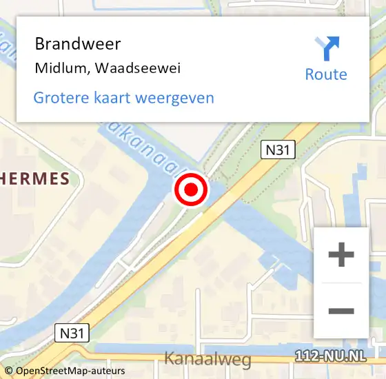 Locatie op kaart van de 112 melding: Brandweer Midlum, Waadseewei op 31 oktober 2022 20:11