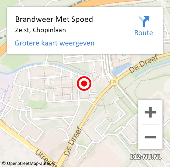 Locatie op kaart van de 112 melding: Brandweer Met Spoed Naar Zeist, Chopinlaan op 31 oktober 2022 20:15