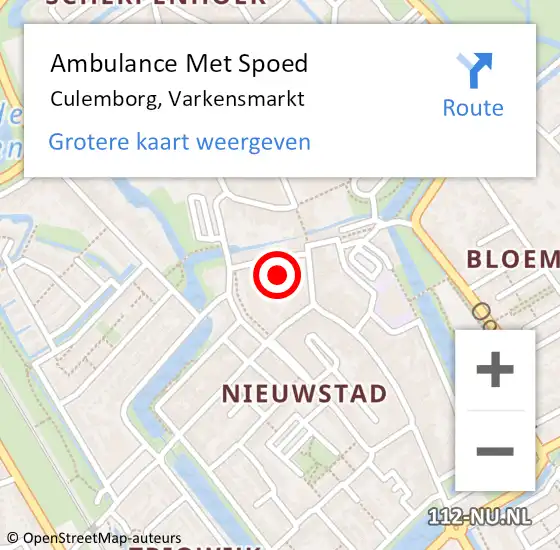 Locatie op kaart van de 112 melding: Ambulance Met Spoed Naar Culemborg, Varkensmarkt op 31 oktober 2022 20:27