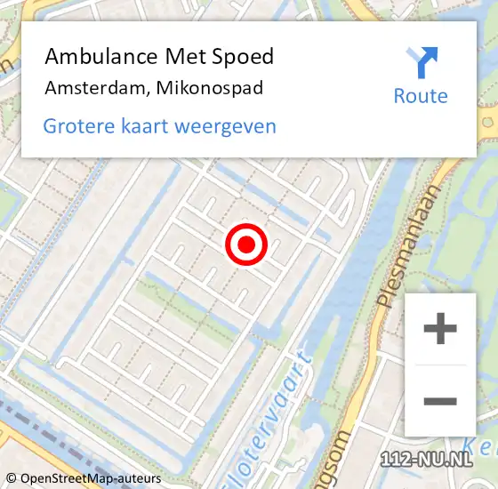 Locatie op kaart van de 112 melding: Ambulance Met Spoed Naar Amsterdam, Mikonospad op 31 oktober 2022 21:00