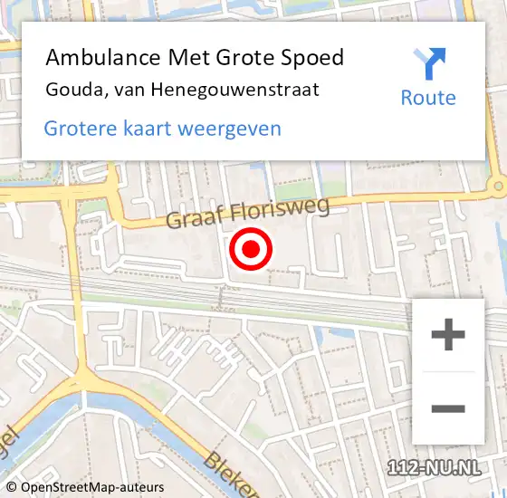 Locatie op kaart van de 112 melding: Ambulance Met Grote Spoed Naar Gouda, van Henegouwenstraat op 31 oktober 2022 21:55