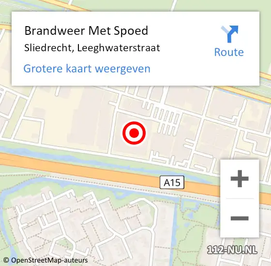 Locatie op kaart van de 112 melding: Brandweer Met Spoed Naar Sliedrecht, Leeghwaterstraat op 31 oktober 2022 22:28