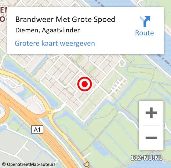 Locatie op kaart van de 112 melding: Brandweer Met Grote Spoed Naar Diemen, Agaatvlinder op 31 oktober 2022 23:25