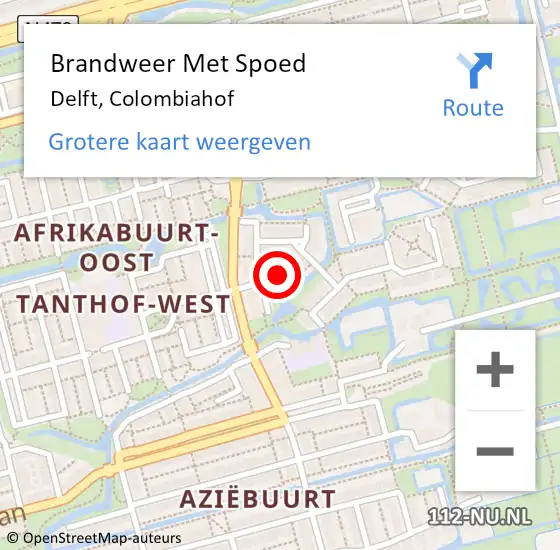 Locatie op kaart van de 112 melding: Brandweer Met Spoed Naar Delft, Colombiahof op 1 november 2022 00:10