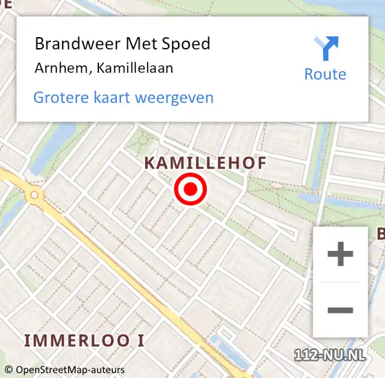 Locatie op kaart van de 112 melding: Brandweer Met Spoed Naar Arnhem, Kamillelaan op 1 november 2022 01:16