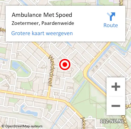 Locatie op kaart van de 112 melding: Ambulance Met Spoed Naar Zoetermeer, Paardenweide op 1 november 2022 01:29