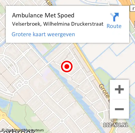 Locatie op kaart van de 112 melding: Ambulance Met Spoed Naar Velserbroek, Wilhelmina Druckerstraat op 1 november 2022 02:01