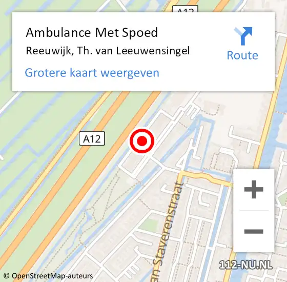 Locatie op kaart van de 112 melding: Ambulance Met Spoed Naar Reeuwijk, Th. van Leeuwensingel op 1 november 2022 03:18